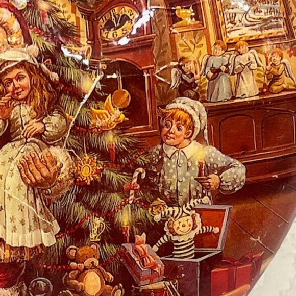 VTG Christmas Paper Mache Heart Santa Toys Children Holiday Ornament 3.5" - Picture 5 of 9